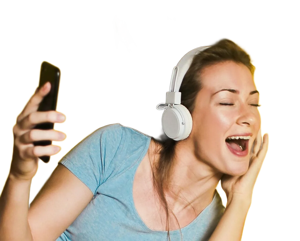 Woman with headphones — background removed